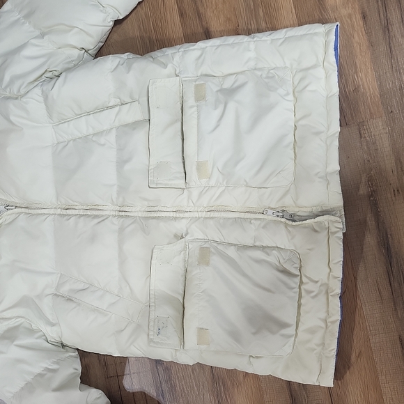 LANDS' END Ivory Blue Reversible Nylon & Down Puffer Coat with Detachable Hood - Picture 6 of 15